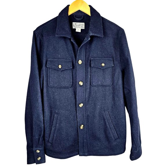 Lucky Brand Mens Wool Jacket Shacket Button Front & Pockets Medium Navy Blue - Picture 1 of 5